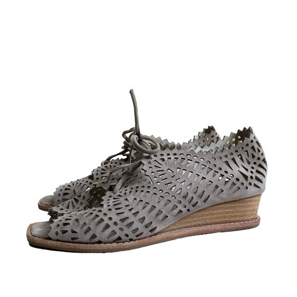 Jeffrey Campbell Espejo Suede Leather Low Wedge Lace Up Sandals Women’s Size 6.5 - Picture 13 of 13